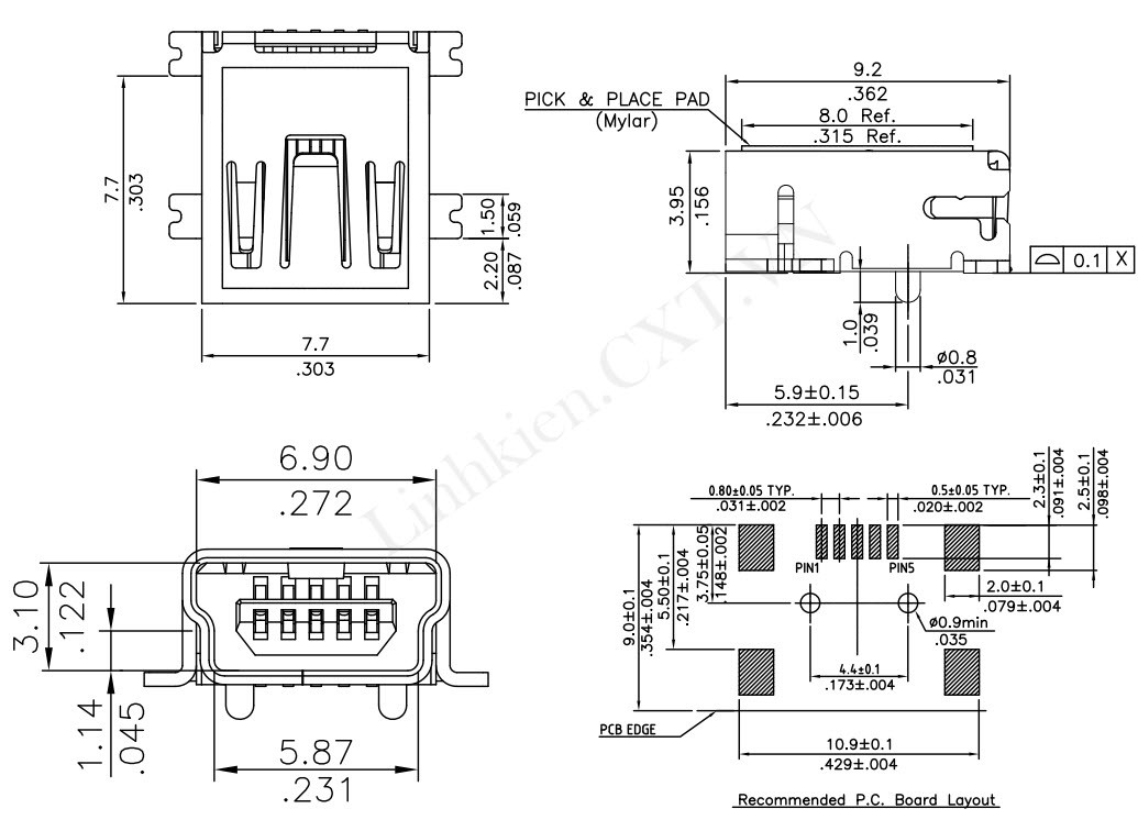 CXT T T ng n S n Ph m C ng USB 2 0 Mini B C i 5P SMD ng 5c 